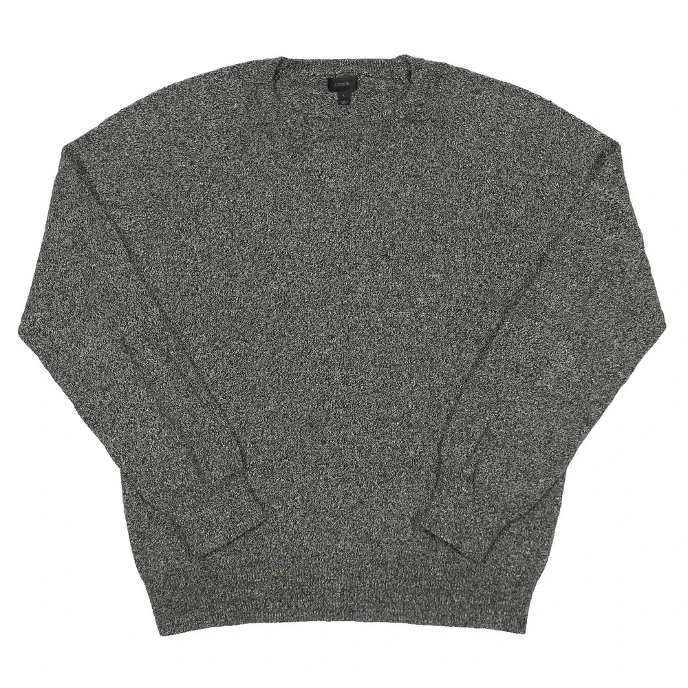 J.Crew Wool Knit Crew Sweater Men's L ~ Heathered Gray & Black ~ Lightweight EUC